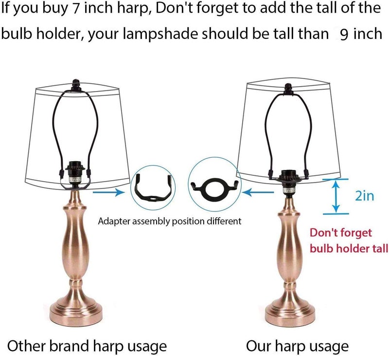 RddenIy 7" Lamp Shade Harp Holder and E26 Light Base UNO Fitter Adapter Converter Finial Set,for Table and Floor Lamps - Image 4